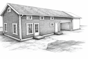 blyertsskiss på fasad på nybyggnation